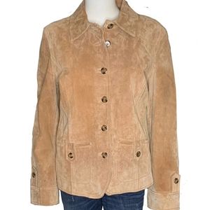 Womens Sz 1X 100% Leather Suede Jacket Tan Button Up, Lined by i.e. Rela…